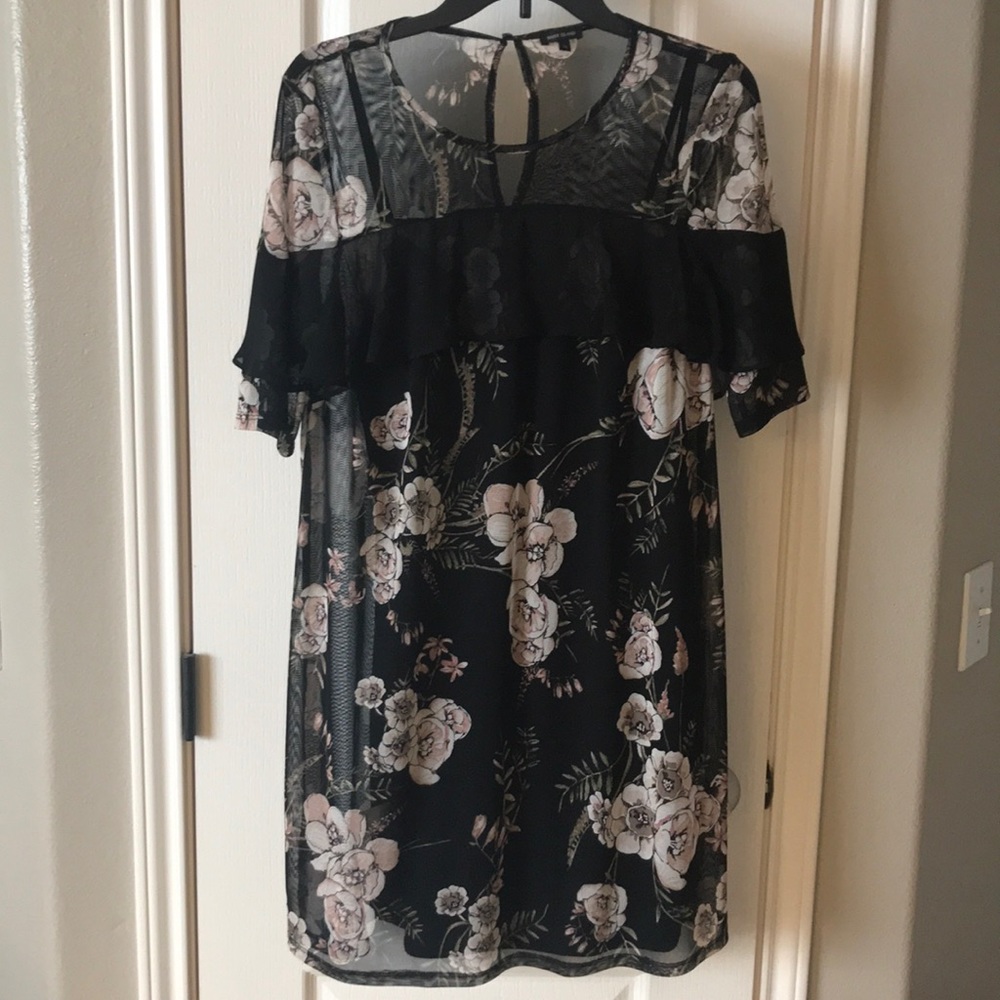 Black floral dress with slip